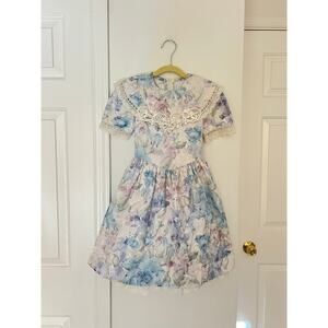 80s Vintage Jessica McClintock Girl's Pastel Floral Special Occassion Dress